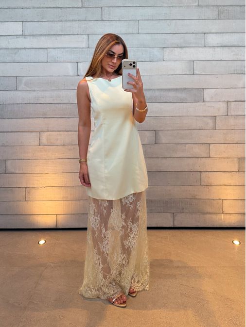 Vestido Rendado Vera Amarelo - Loja La Mina 
