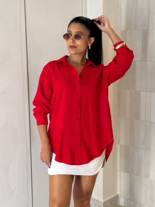 Camisa Viscolinho Talita Vermelha - Loja La Mina 