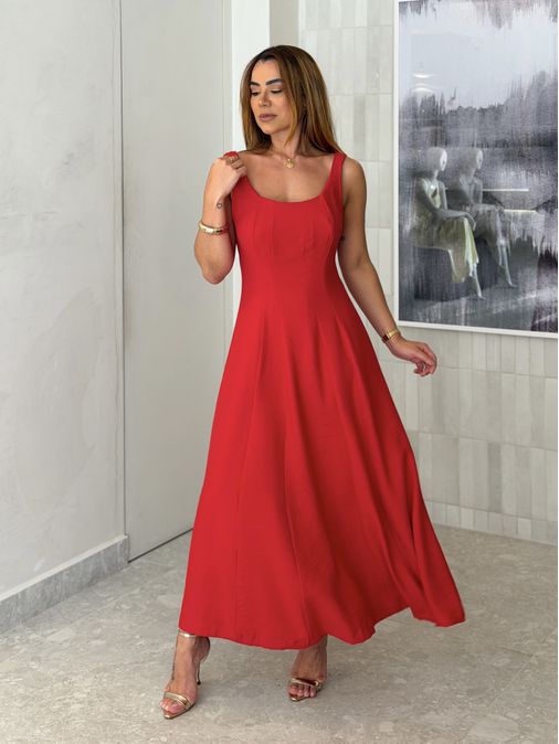 Vestido Midi Perry Vermelho - Loja La Mina 