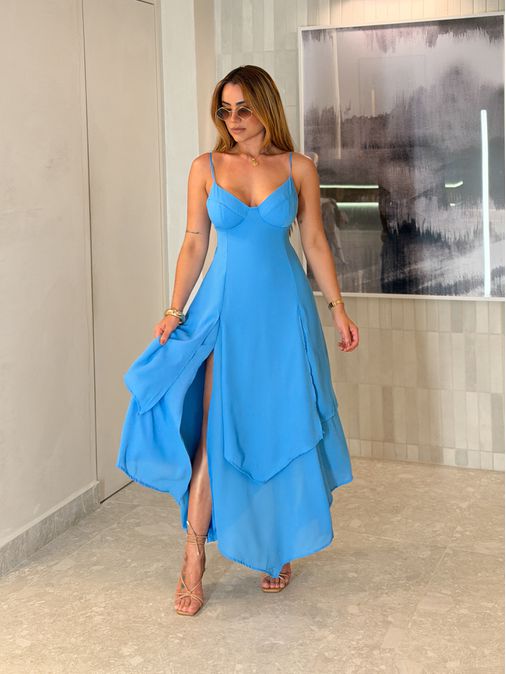 Vestido Midi Leia Azul - Loja La Mina 