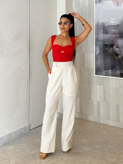 Calça Linho Célia Cru - Loja La Mina 