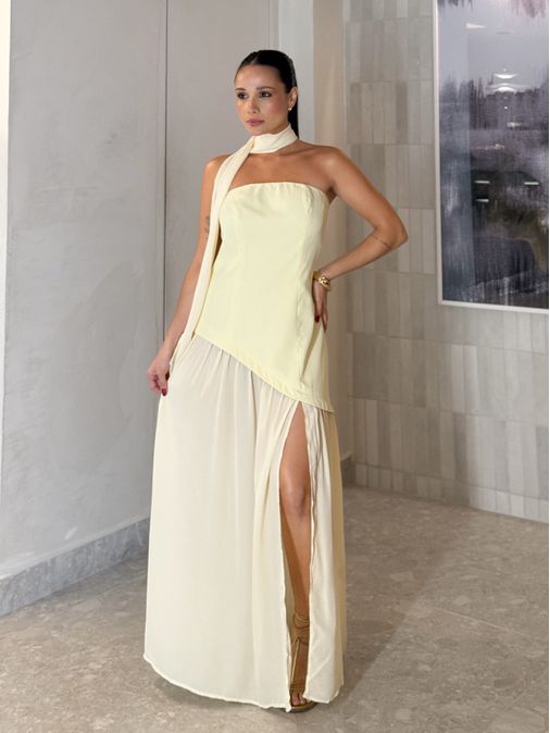 Vestido Midi Polly Manteiga - Loja La Mina 