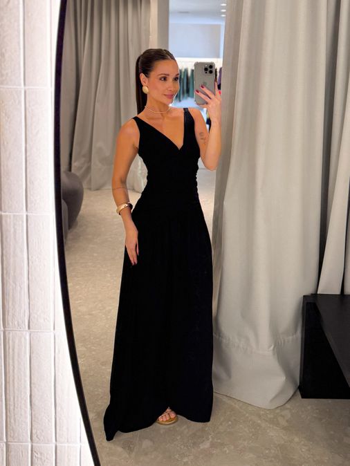 Vestido Franzido Alexia Preto - Loja La Mina 