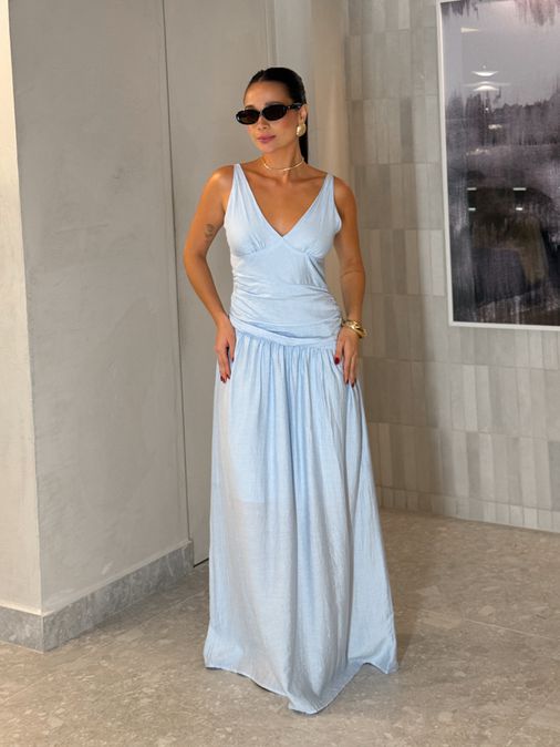 Vestido Franzido Alexia Baby Blue - Loja La Mina 