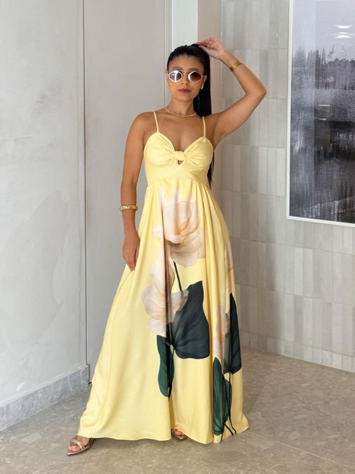 Vestido Estampado Filipinas Amarelo - Loja La Mina 