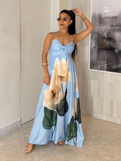 Vestido Estampado Filipinas Azul - Loja La Mina 