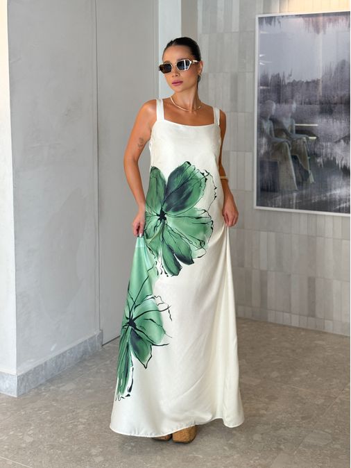 Vestido Estampado Amélia Verde - Loja La Mina 