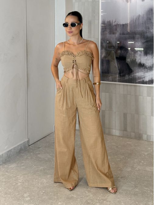 Conjunto Calça Mariane Cáqui - Loja La Mina 