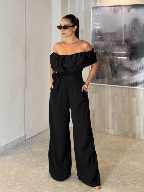 Calça Pantalona Jasmine Preta - Loja La Mina 