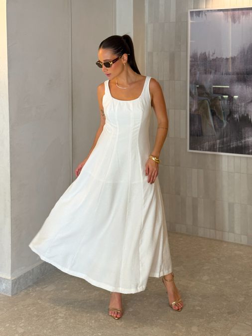 Vestido Midi Perry Branco - Loja La Mina 