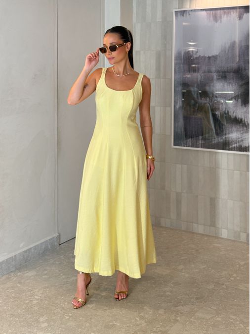 Vestido Midi Perry Manteiga - Loja La Mina 