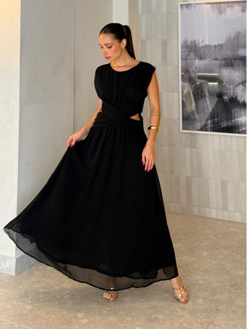 Vestido Chiffon Atena Preto - Loja La Mina 