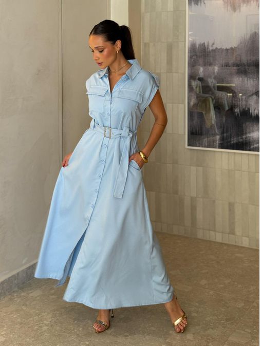 Vestido Botões Eloise Baby Blue - Loja La Mina 