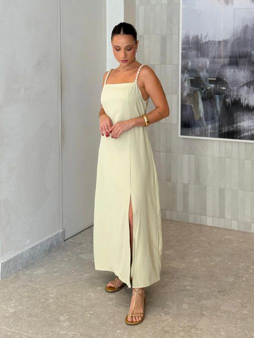 Vestido Midi Basic Geórgia Oliva - Loja La Mina 