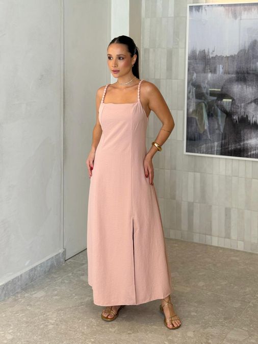 Vestido Midi Basic Geórgia Rosa Chá - Loja La Mina 