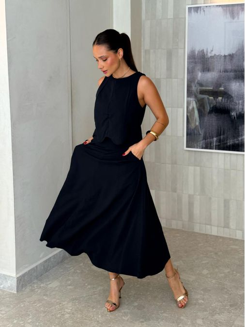 Conjunto Saia Midi Nádia Preto - Loja La Mina 