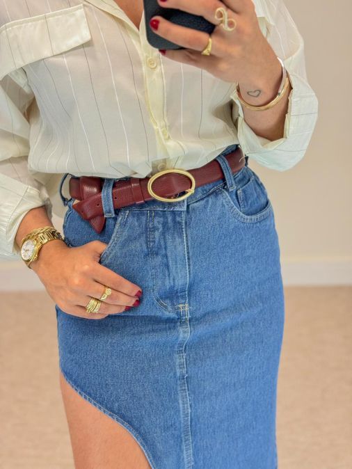 Cinto Couro Fivela Redonda Cherry - Loja La Mina 