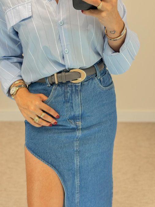 Cinto Couro Basic Chumbo - Loja La Mina 