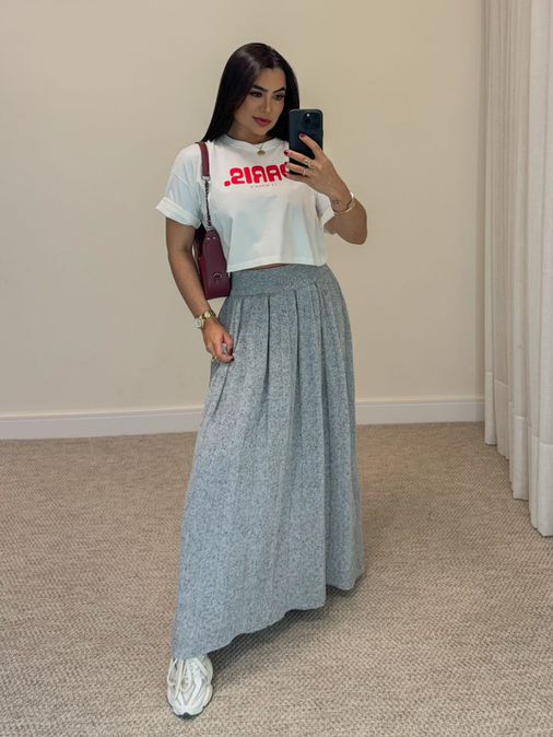 Saia Midi Mousse Agatha Cinza - Loja La Mina 