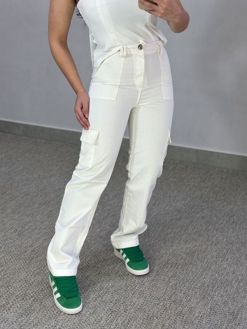 Calça Sarja Cargo Lauane Off - Loja La Mina 