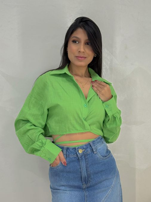 Camisa Linho Amarração Verde - Loja La Mina 