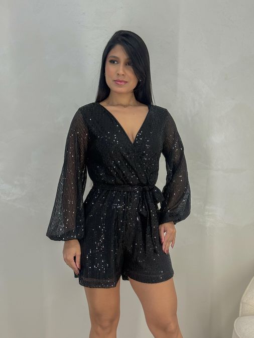 Macaquinho Paetê Miami Preto - Loja La Mina 