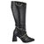 Bota Feminina Cano Longo Salto Triângulo Croco Preto 23019 