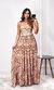 Vestido Longo Crepe Abstrato - Marrom