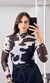 Body Tule Gola Alta Cow Print - Bege/Preto