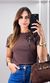 Blusa Malha com Flores e Pedraria - Marrom Escuro