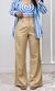Calça Linho Wide Leg Botão Duplo - Caqui