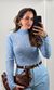 Blusa Rendada Gola Alta - Azul Candy