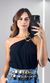 Blusa Viscose Um Ombro com Fivela - Preto