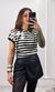 Blusa Listrada com Flor Tule - Off/Preto