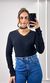 Blusa Flanelada Gola V - Preto