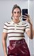 Blusa Polo Tricô Modal Listrada - Bege/Bordô