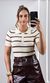Blusa Polo Tricô Modal Listrada - Bege/Marrom