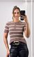 Blusa Polo Tricô Modal Listrada - Marrom/Bege