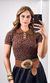 Blusa Polo Tricô Modal Leopardo - Marrom