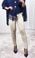 Calça Skinny Resinada Cinto Strass - Bege