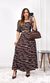 Vestido Longo Decote Reto Abstrato - Marrom