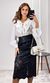 Saia Midi Courino Floral - Preto