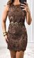 Vestido Curto Courino Floral - Marrom