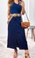 Saia Linho Midi com Fenda - Azul Marinho