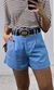 Short Linho Cinto Ráfia - Azul