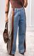 Calça Jeans Wide Leg Track - Azul/Marrom/Branco
