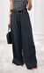 Calça Wide Leg Elástico Listrada - Preto/Branco