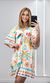 Vestido Curto Estampado Decote Franzido Manga - Bege Claro