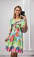 Vestido Curto Estampado Decote Franzido Manga - Azul Água