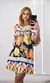 Vestido Curto Estampado Decote Franzido Manga - Azul Escuro